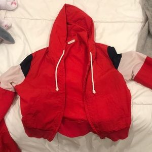 Cropped windbreaker with hood